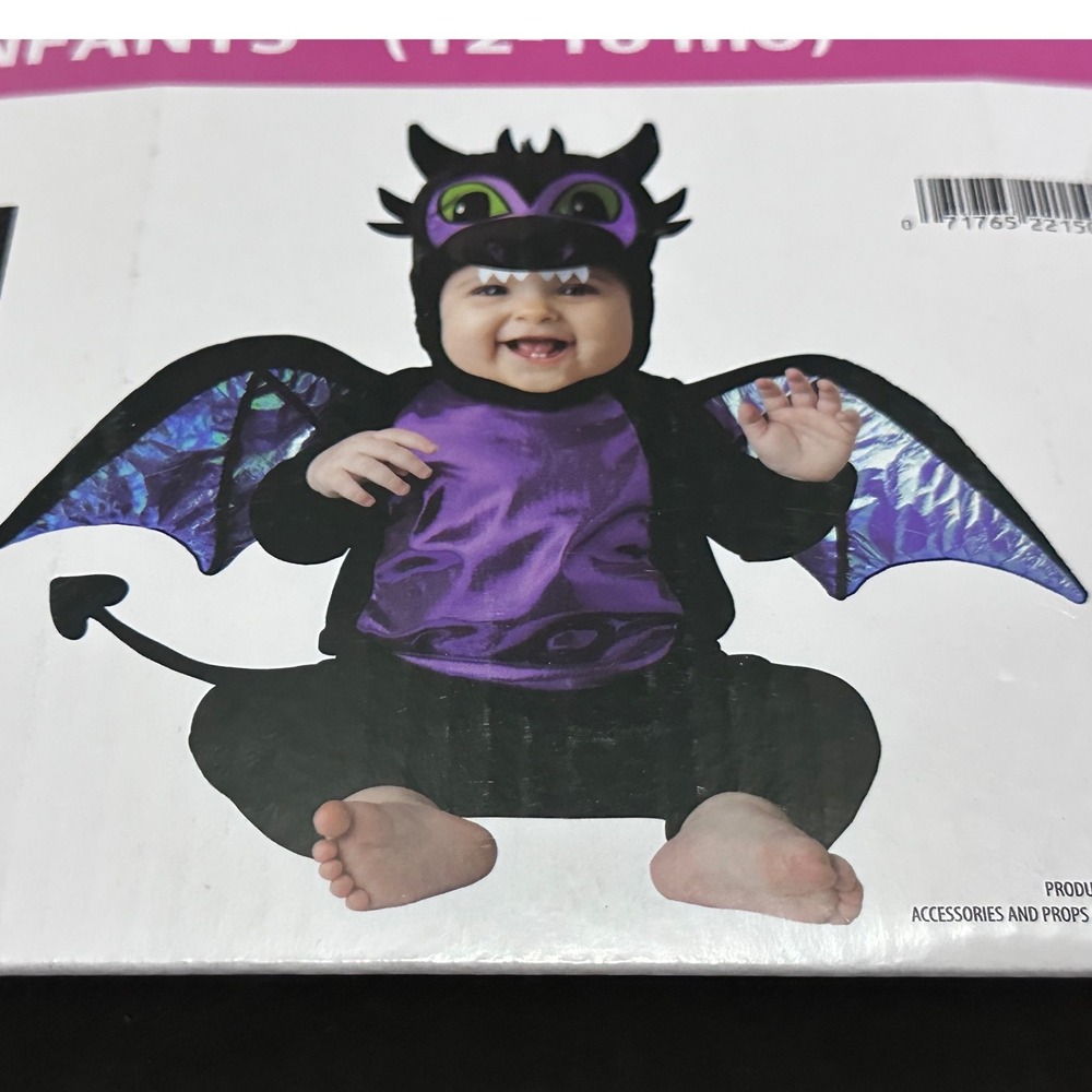Baby Dragon Halloween Costume Infants 12-18 Months Black Purple 4pc Set NWT